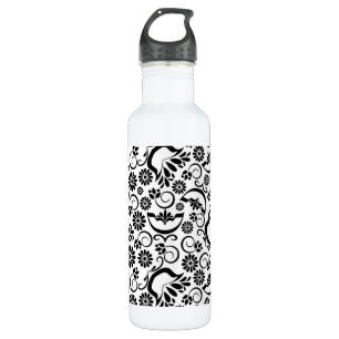 Elegant black white floral 710 ml water bottle
