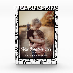 Elegant Black & White Floral Best Grandma Ever Photo Block