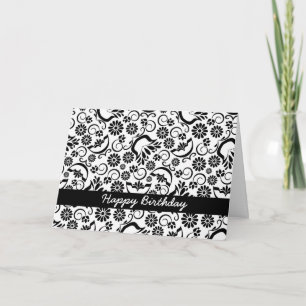 Elegant black white floral Birthday Card