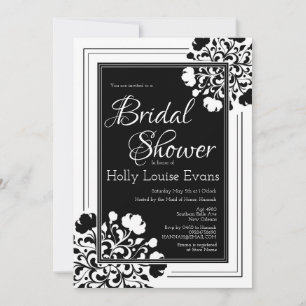 Elegant Black & White Floral Bridal Shower Invitation