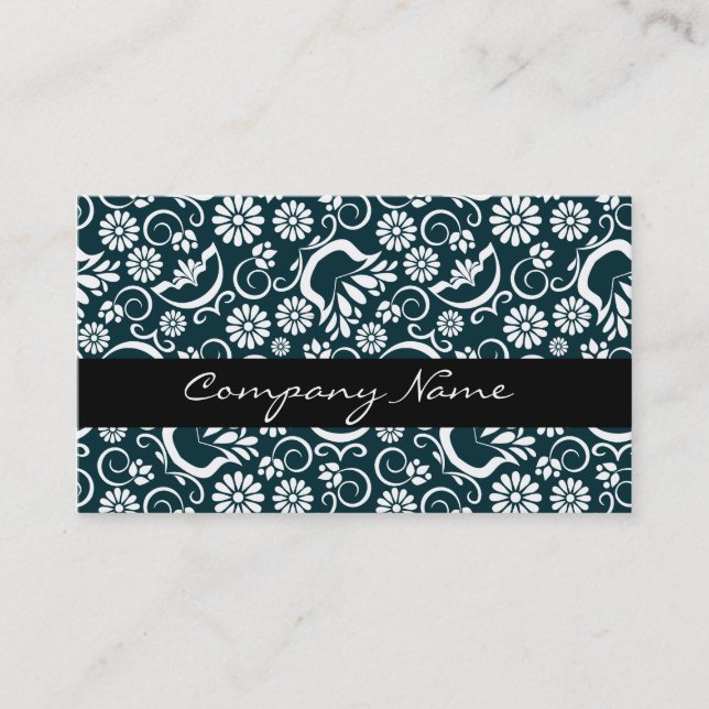 Elegant black white floral Business Card (Front)