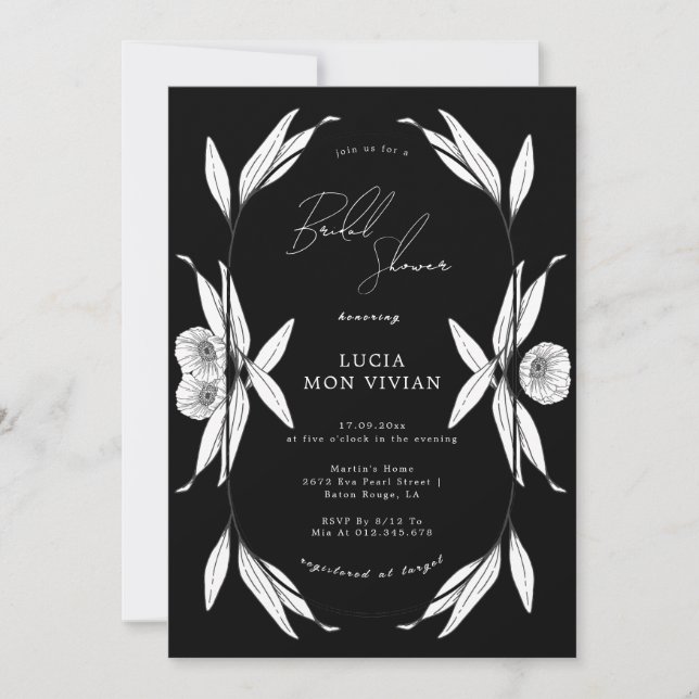 Elegant Black & White Floral Capsule Bridal Shower Invitation (Front)