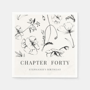 Elegant Black White Floral Chapter 40th Birthday Napkin