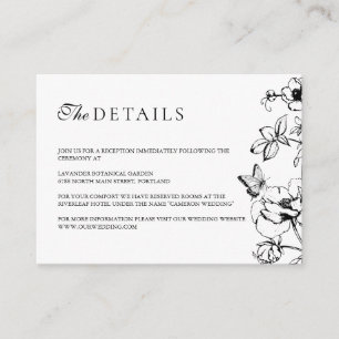 Elegant Black White Floral Garden Wedding Details Enclosure Card
