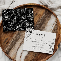 Elegant Black | White Floral Garden Wedding RSVP