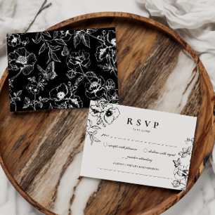 Elegant Black   White Floral Garden Wedding RSVP Enclosure Card