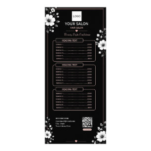 Elegant Black & White Floral Hair Salon Rack Card