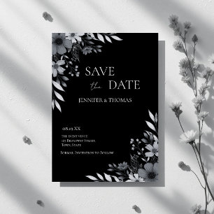 Elegant Black & White Floral Hand-Drawn Wedding Save The Date