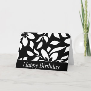 Elegant Black & White Floral Happy Birthday Card