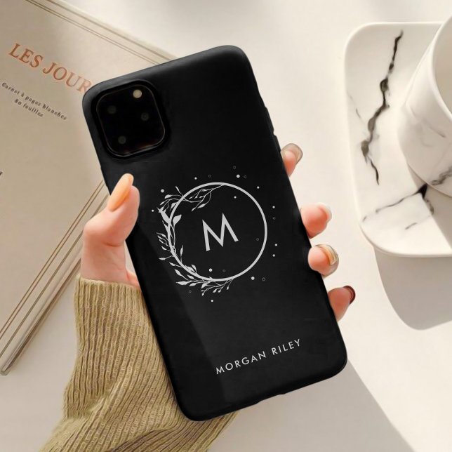 Elegant Black & White Floral Monogram Case-Mate iPhone Case (Creator Uploaded)