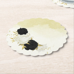 Elegant black white floral paper coaster