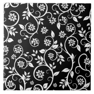 Elegant black &white floral pattern  ceramic tile