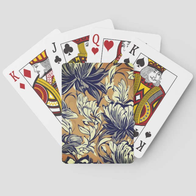 Elegant Black & White Floral Pattern on Mustard Go Playing Cards (Back)