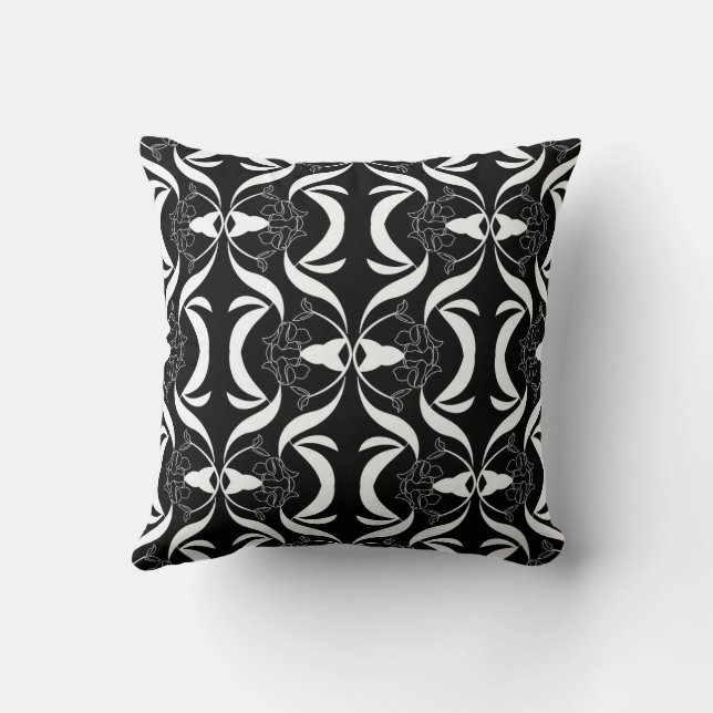 Elegant Black White Floral Pattern Style Cushion (Back)