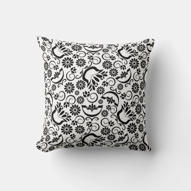 Elegant black white floral Pillow (Front)