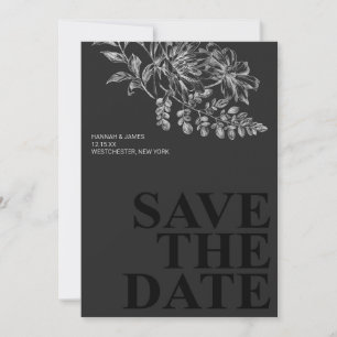Elegant Black White Floral Save the Date Invitation
