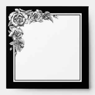 Elegant Black White Floral Square Invitation Envelope