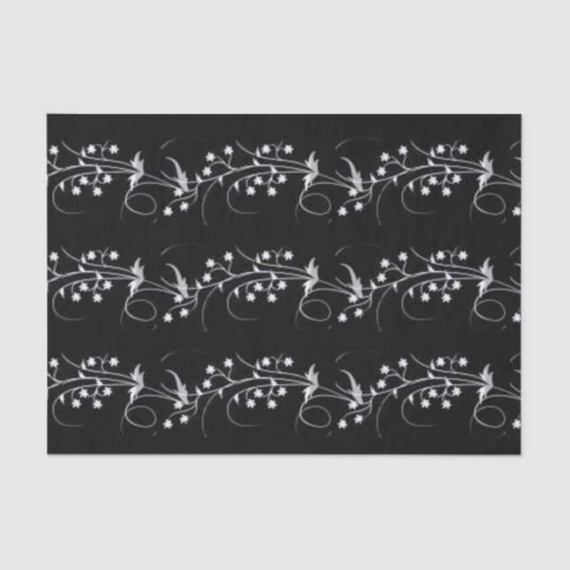 Elegant Black White Floral Tissue Paper (Front)