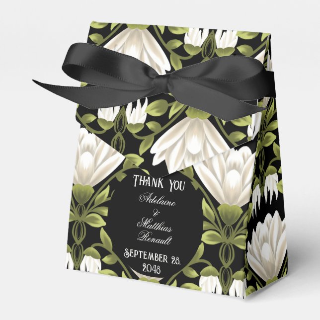 Elegant Black & White Floral Wedding: Calligraphy  Favour Box (Front Side)