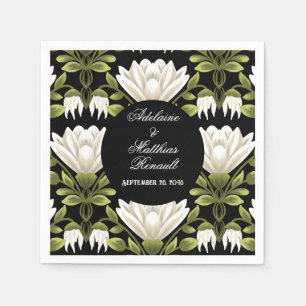 Elegant Black & White Floral Wedding: Calligraphy  Napkin