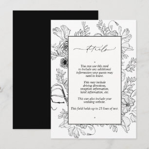Elegant Black White Floral Wedding Details Enclosure Card