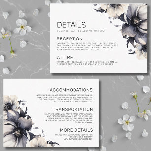 Elegant Black White Floral Wedding Details Enclosure Card
