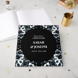 Elegant Black White Floral Wedding Guest Book