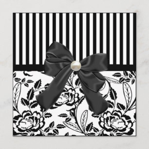 Elegant Black & White Floral Wedding Invitation