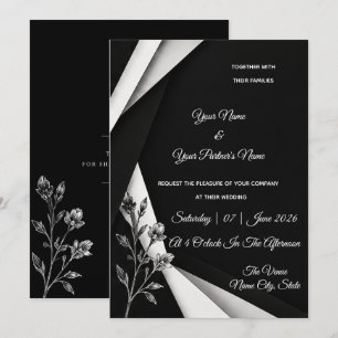 Elegant Black & White Floral Wedding Invitation