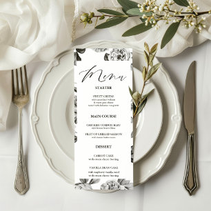 Elegant Black & White Floral Wedding Menu