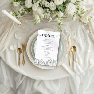 Elegant Black & White Floral Wedding Menu
