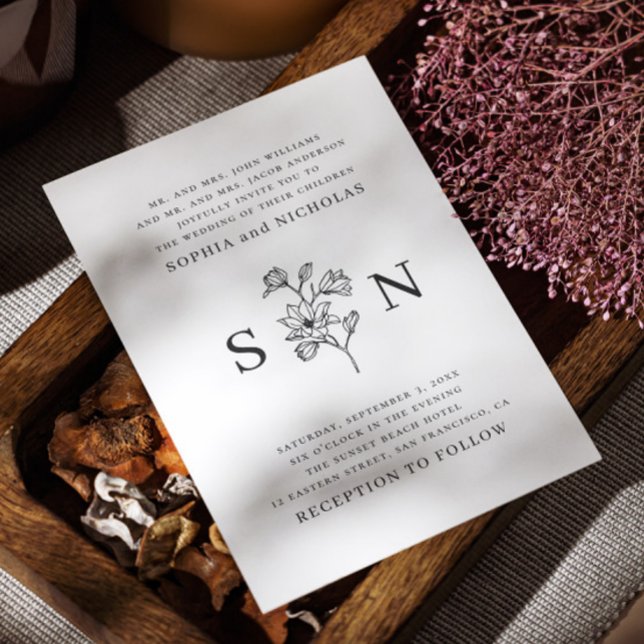 Elegant Black & White Floral Wedding | Minimalist Invitation (Creator Uploaded)