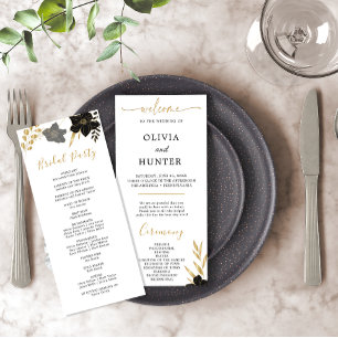 Elegant Black & White Floral Wedding Party Program