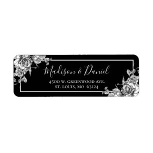 Elegant Black White Floral Wedding Return Address Label