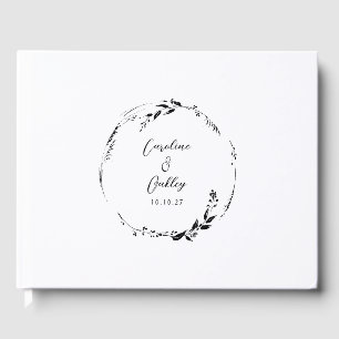 Elegant Black White Floral Wreath Wedding Custom Guest Book