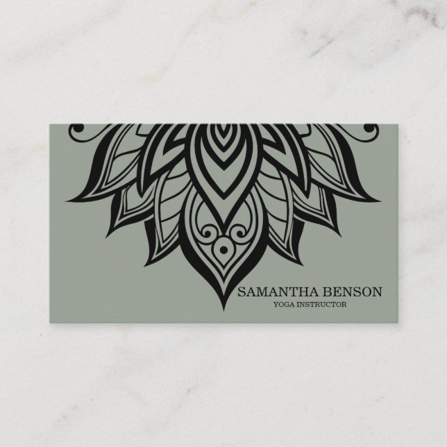 Elegant Black & white Flower Logo Yoga Business Card (Front)