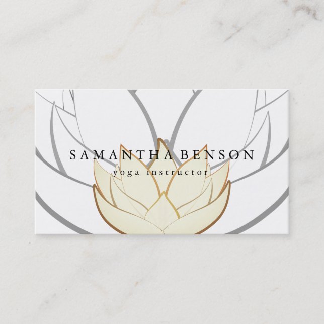 Elegant Black & white Flower Logo Yoga Business Card (Front)