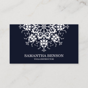 Elegant Black & white Flower Logo Yoga Business Card