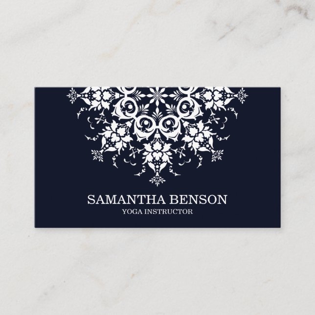 Elegant Black & white Flower Logo Yoga Business Card (Front)
