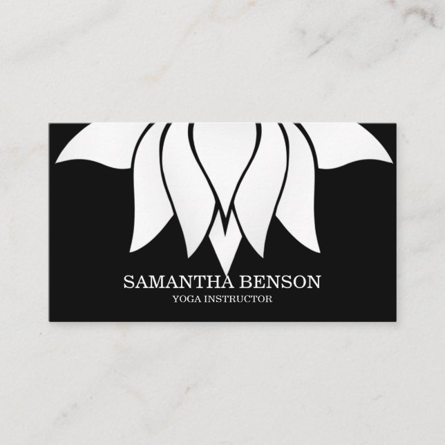 Elegant Black & white Flower Logo Yoga Business Card (Front)