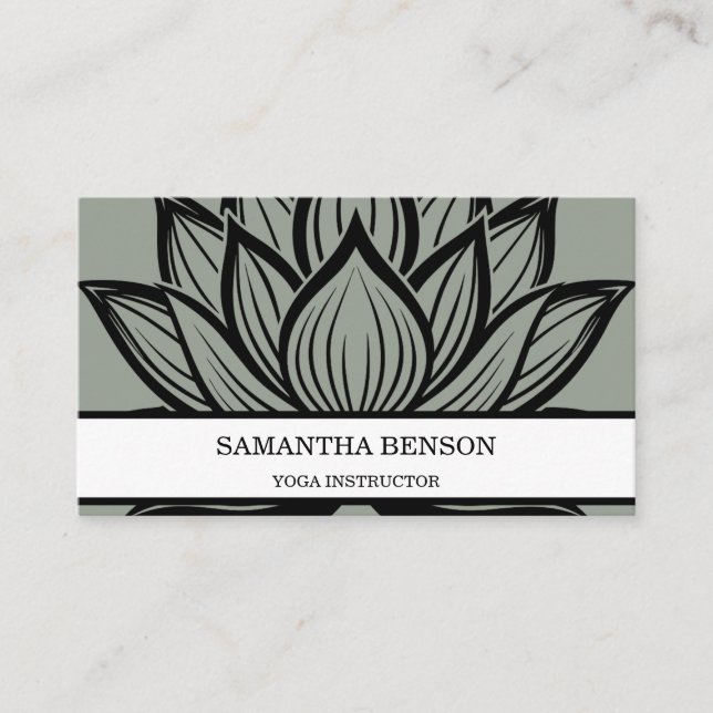Elegant Black & white Flower Logo Yoga Business Card (Front)
