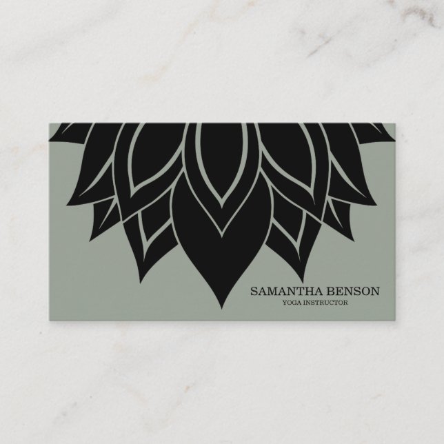 Elegant Black & white Flower Logo Yoga Business Card (Front)