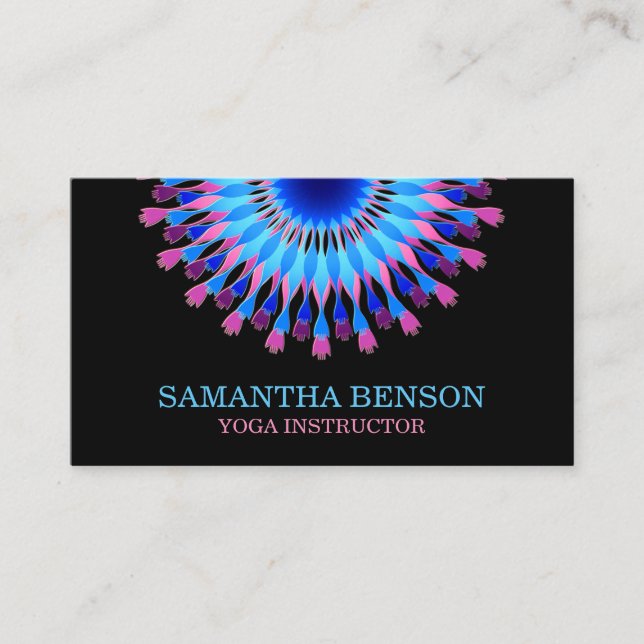 Elegant Black & white Flower Logo Yoga Business Card (Front)