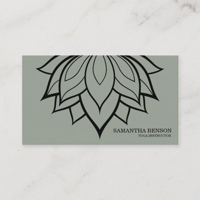 Elegant Black & white Flower Logo Yoga Business Card (Front)