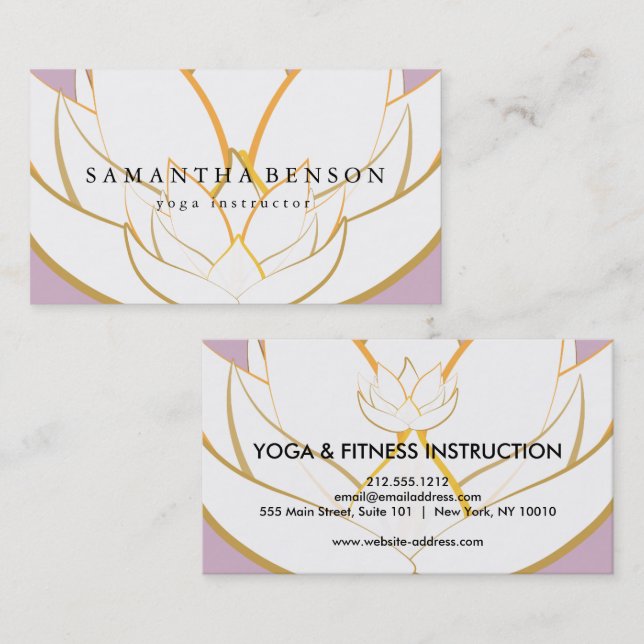 Elegant Black & white Flower Logo Yoga Business Card (Front/Back)