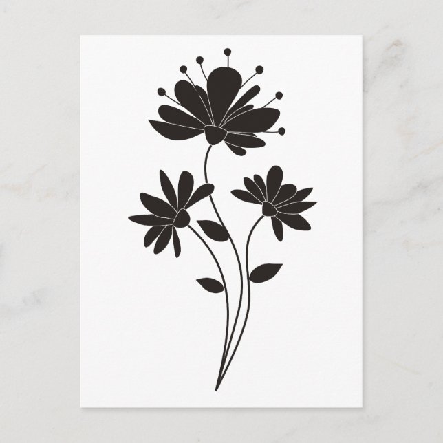 Elegant Black & White Flower Postcard (Front)