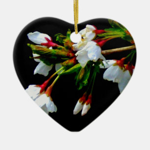 Elegant Black White flowering white Blossom Ceramic Tree Decoration