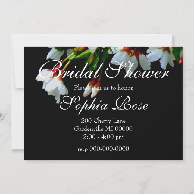 Elegant Black White flowering white Blossom Invitation (Front)