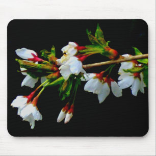 Elegant Black White flowering white Blossom Mouse Pad