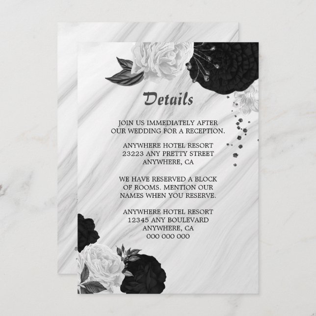 Elegant black white flowers details enclosure card (Front/Back)